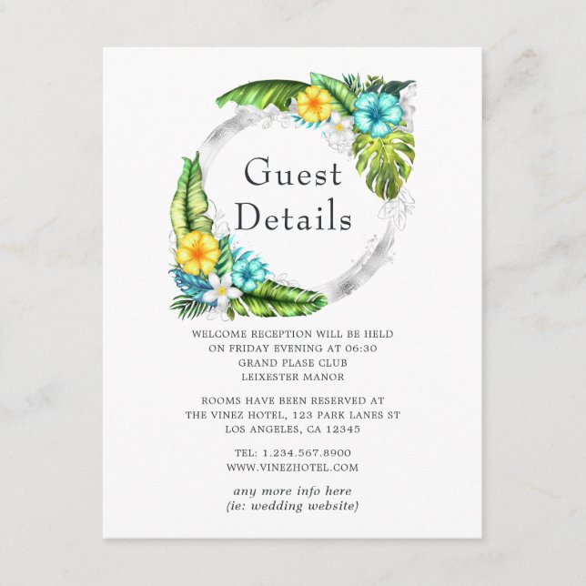 Carte D'accompagnement Tropical Aloha Summer Beach Wedding Détails du cli (Devant)