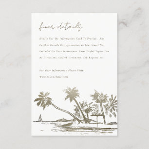 Carte D'accompagnement Tropical Beach Palm Croquis Gold Mariage Détail