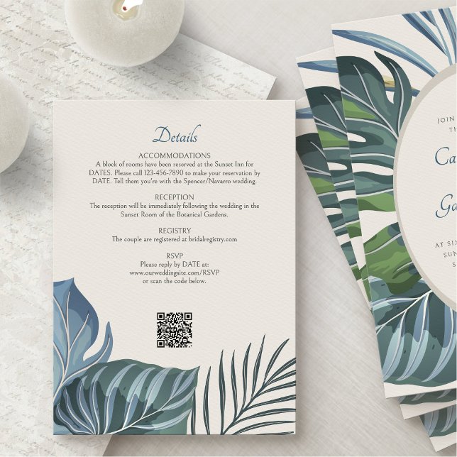 Carte D'accompagnement Tropical Beach Palm Détails du Mariage (Créateur téléchargé)