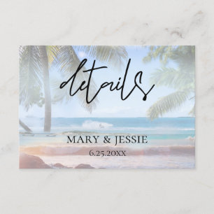 Carte D'accompagnement Tropical Beach Palm Détails sur le Mariage ou la f