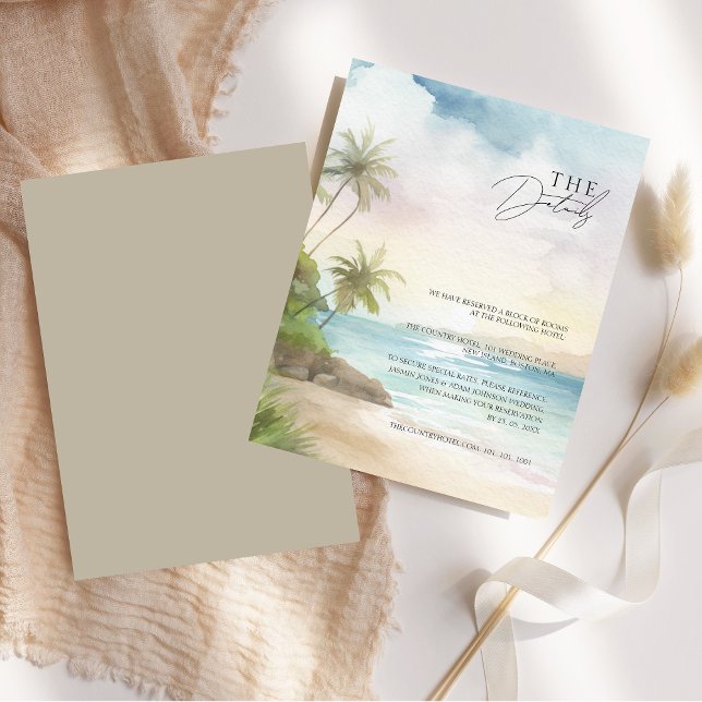 Carte D'accompagnement Tropical Beach Palm Trees Détails du Mariage (Tropical Beach Palm Trees Wedding Details Enclosure Card)