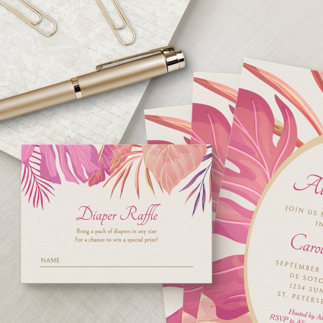 Carte D'accompagnement Tropical Beach Pink Diaper Raffle (Créateur téléchargé)
