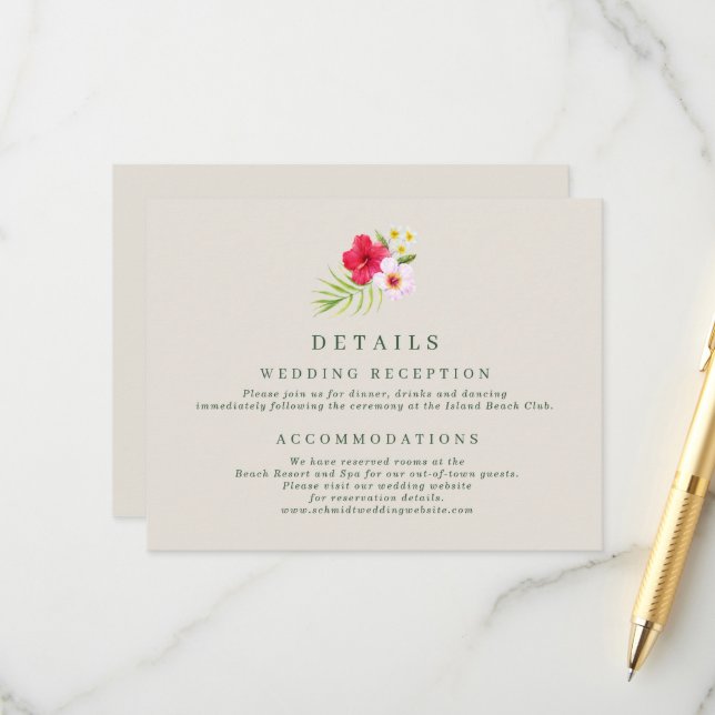 Carte D'accompagnement Tropical Beach Wedding Détails (Devant/Arrière en situation)