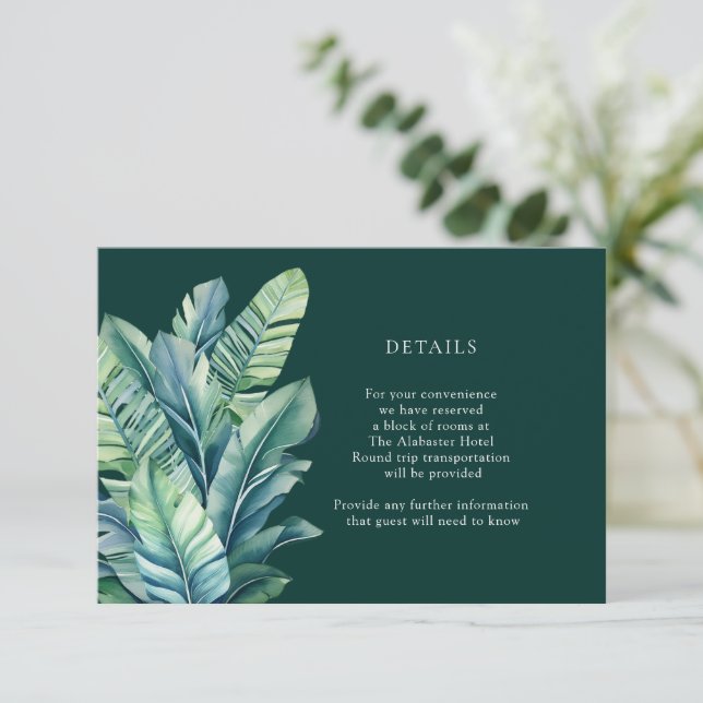 Carte D'accompagnement Tropical Exotic Foliing Feuilles Détails Boîtier (Debout devant)