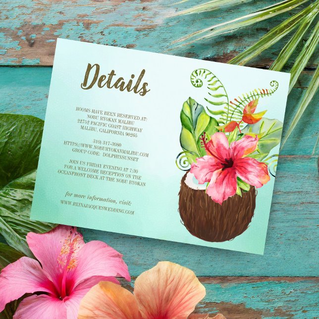 Carte D'accompagnement Tropical Floral Coconut Guest Information Mariage (Créateur téléchargé)