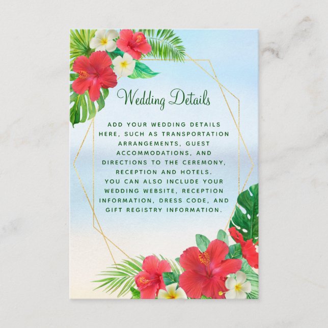 Carte D'accompagnement Tropical Floral Gold Beach Détails du mariage (Devant)