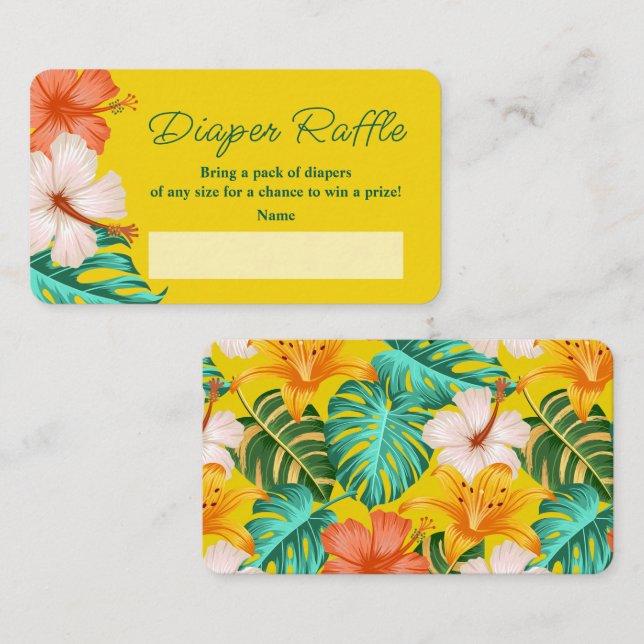 Carte D'accompagnement Tropical Floral Hawaiian Aloha Baby Diaper Raffle (Devant / Derrière)