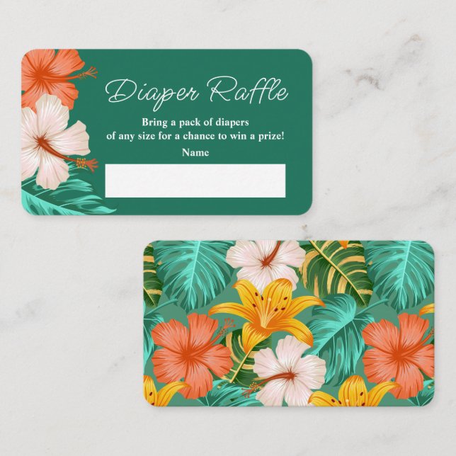 Carte D'accompagnement Tropical Floral Hawaiian Aloha Baby Diaper Raffle (Devant / Derrière)