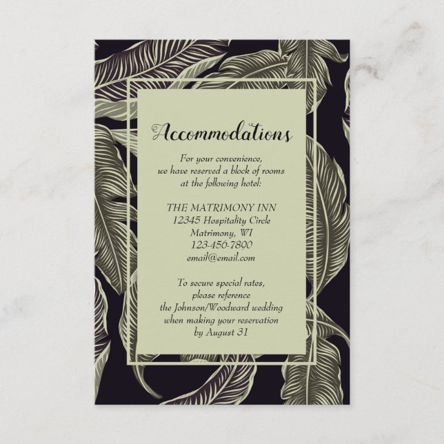 Carte D'accompagnement Tropical Foliage Sage Vert Mariage Hébergements (Devant)
