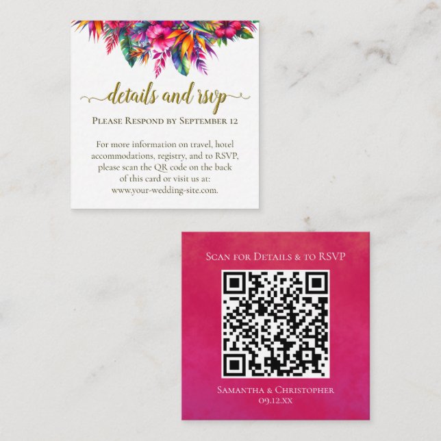 Carte D'accompagnement Tropical Garden Wedding Details & RSVP QR Code (Devant / Derrière)