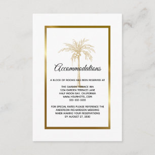Carte D'accompagnement Tropical Gold Palm Tree Mariage Hébergement