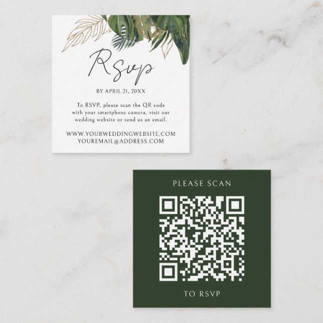 Carte D'accompagnement Tropical Greenery Botanical QR Code Mariage RSVP (Devant / Derrière)