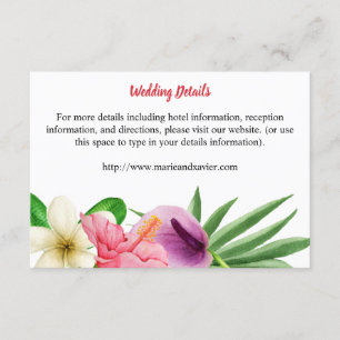 Carte D'accompagnement Tropical Hawaiian Floral Détails du Mariage