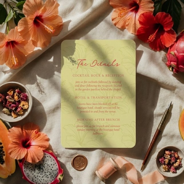 Carte D'accompagnement Tropical Hibiscus Pattern Vibrant Wedding (Invite guests to your destination wedding day with this Tropical Hibiscus Pattern Vibrant Card!)