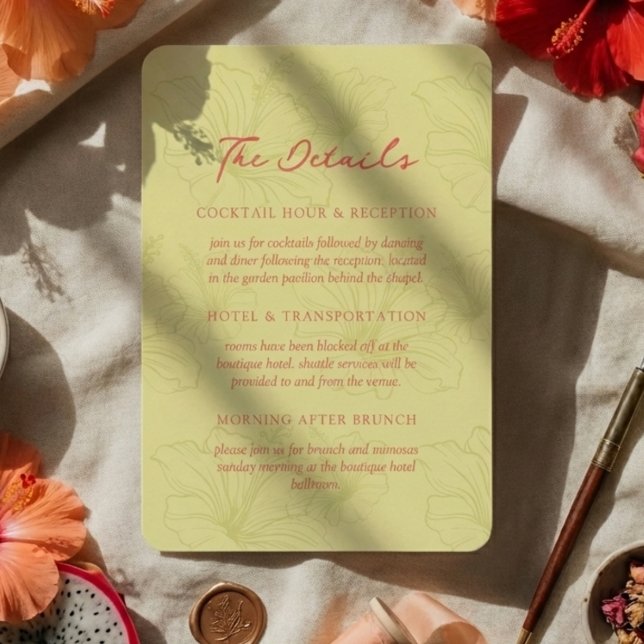 Carte D'accompagnement Tropical Hibiscus Pattern Vibrant Wedding (Invite guests to your destination wedding day with this Tropical Hibiscus Pattern Vibrant Card!)