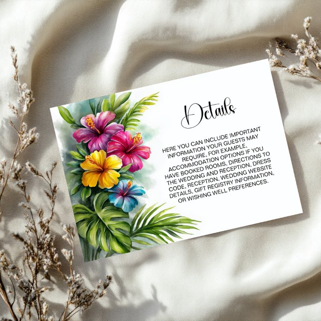 Carte D'accompagnement Tropical Hibiscus Wedding Details (Créateur téléchargé)