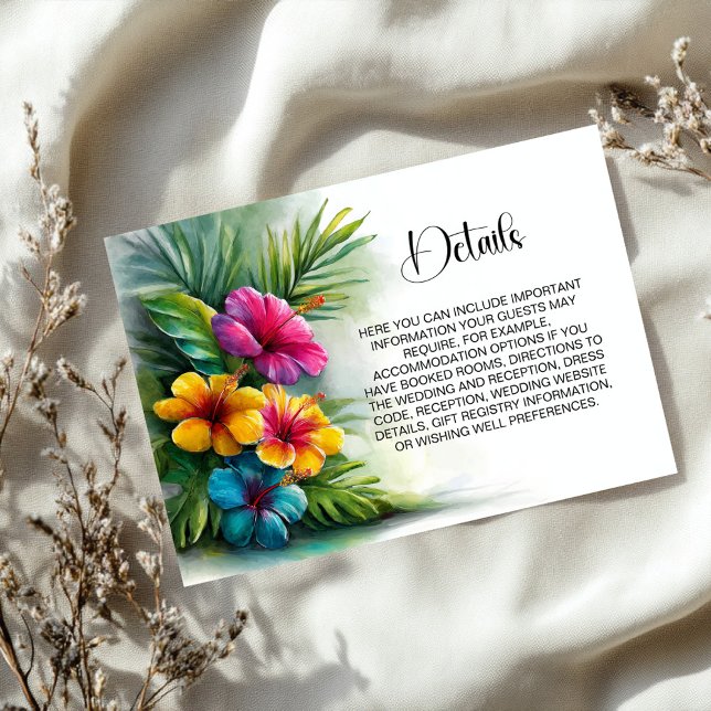 Carte D'accompagnement Tropical Hibiscus Wedding Details (Créateur téléchargé)
