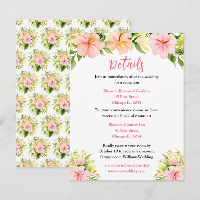 Carte D'accompagnement Tropical Jungle Floral Wedding Details (Devant / Derrière)