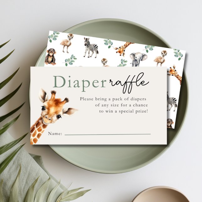 Carte D'accompagnement Tropical Jungle Safari Baby shower Déchets Raffle (Tropical Jungle Safari Baby Shower Diaper Raffle Card)