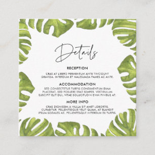 Carte D'accompagnement Tropical palm feuille informations mariage