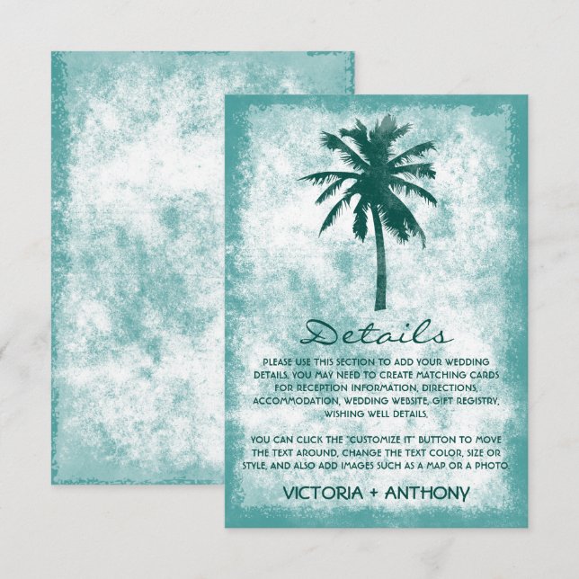 Carte D'accompagnement Tropical Palm Tree Beach Wedding Détail (Devant / Derrière)
