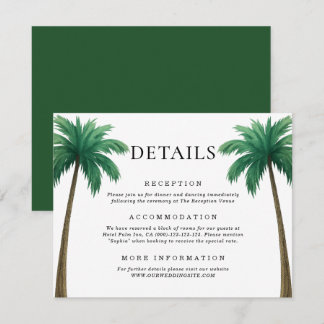 Carte D'accompagnement Tropical Palm Trees Minimal Beach Wedding Details