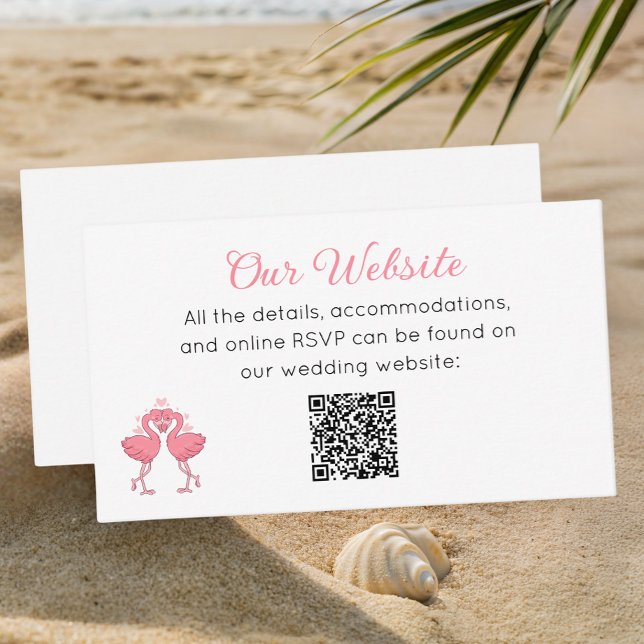 Carte D'accompagnement Tropical Pink Flamingo Beach Luau Wedding Website (Créateur téléchargé)