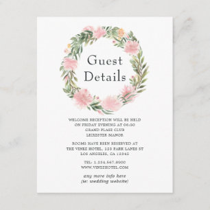 Carte D'accompagnement Tropical Pink Floral Mariage Détails sur l'invité