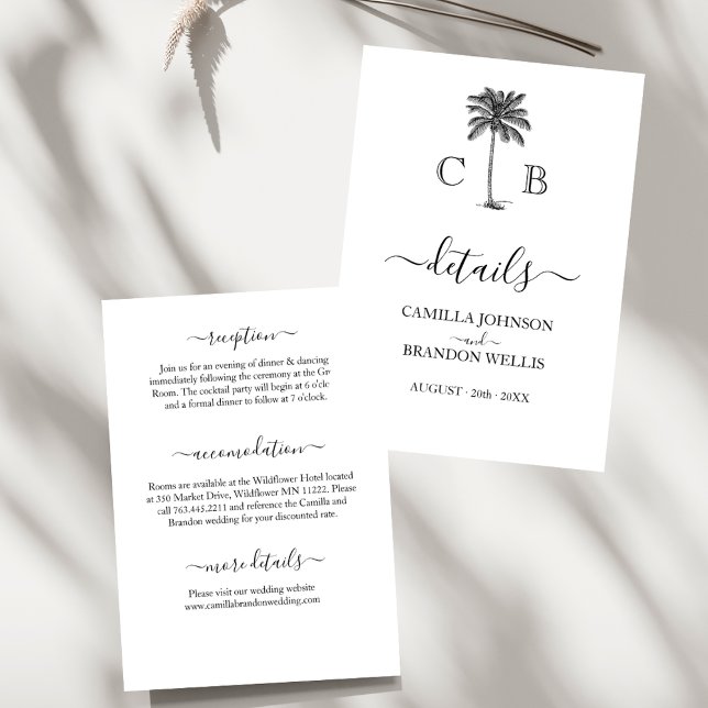 Carte D'accompagnement Tropical Simple Palm Monograms Wedding (Créateur téléchargé)