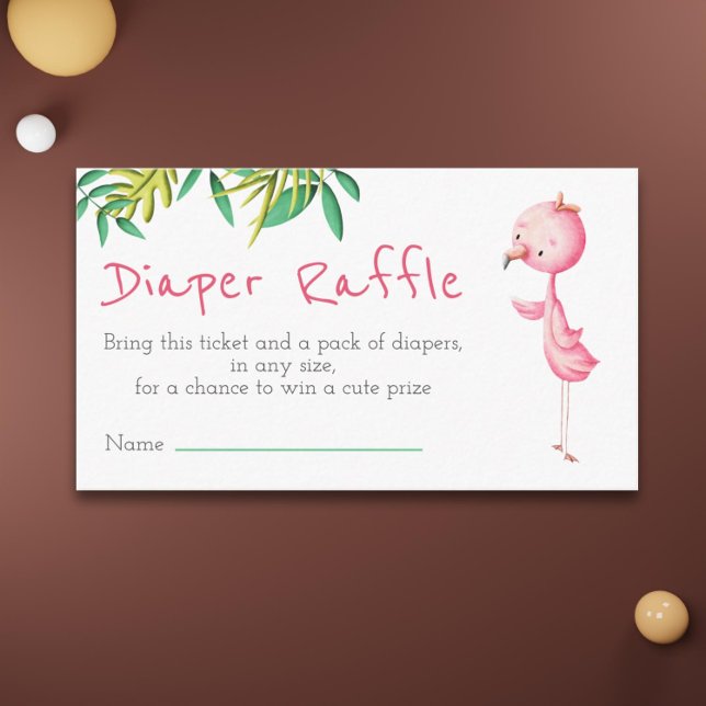 Carte D'accompagnement Tropical Summer Flamant rose Déchets Raffle (Flamingo diaper raffle girl baby shower card)