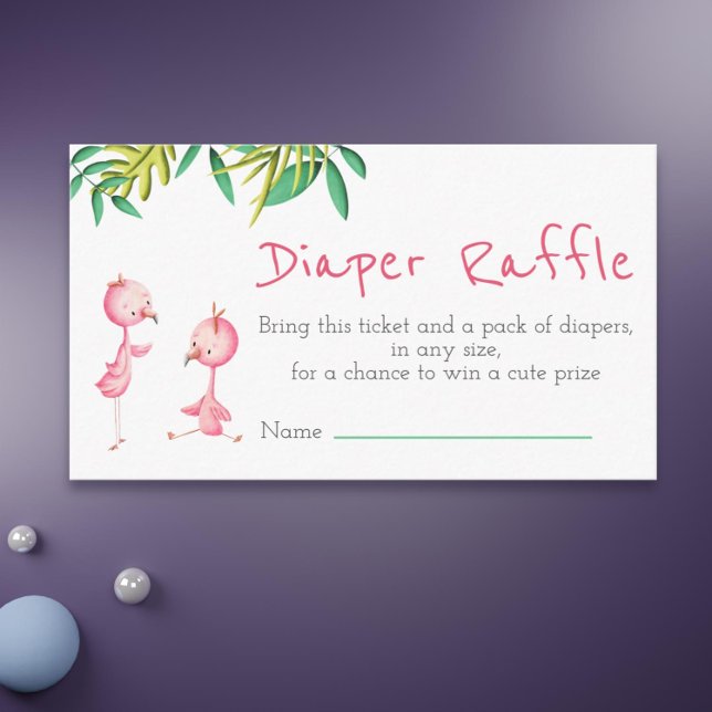 Carte D'accompagnement Tropical Summer Twin Flamants roses Diaper Raffle (Cute twin flamingo diaper raffle baby shower card)