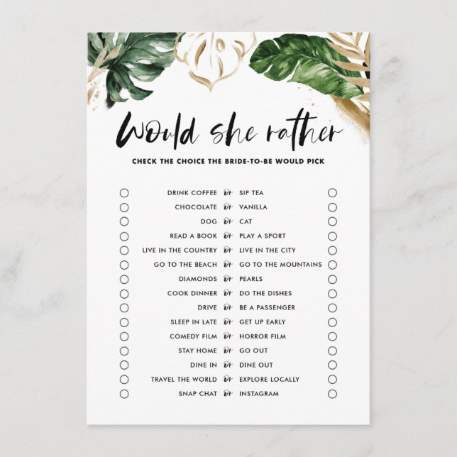 Carte D'accompagnement Tropical Voudrait-Elle Plutôt Fête des mariées Jeu (Devant)