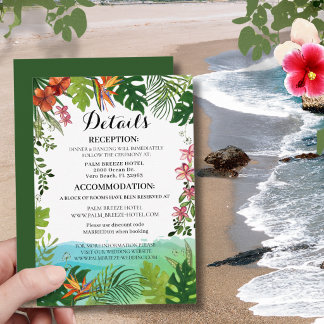 Carte D'accompagnement Tropical Wedding Details Card Watercolor Hibiscus 