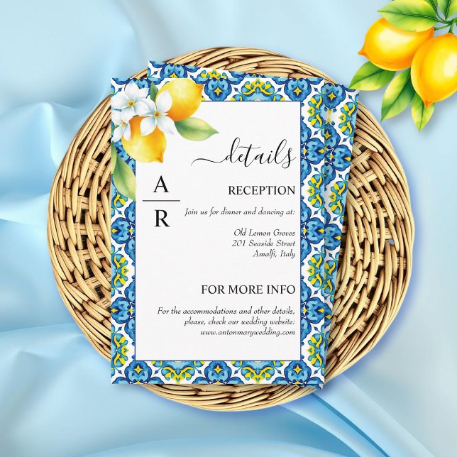Carte D'accompagnement Tuiles méditerranéennes et détails citrons mariage (Créateur téléchargé)