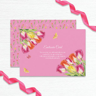 Carte D'accompagnement Tulipes et papillons Fête des mariées rose