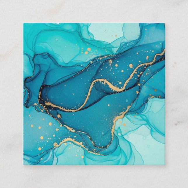 Carte D'accompagnement Turquoise and Teal Alcohol Ink Abstract with Gold  (Devant)