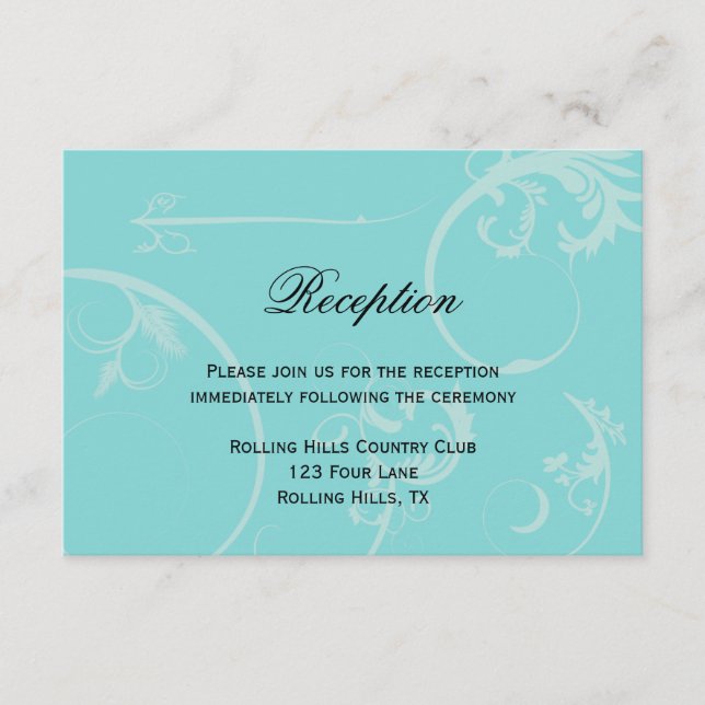 Carte D'accompagnement Turquoise avec Black Swirl Mariage Réception (Devant)