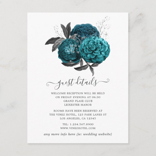 Carte D'accompagnement Turquoise, Black et Silver Floral Détails de l'inv (Devant)