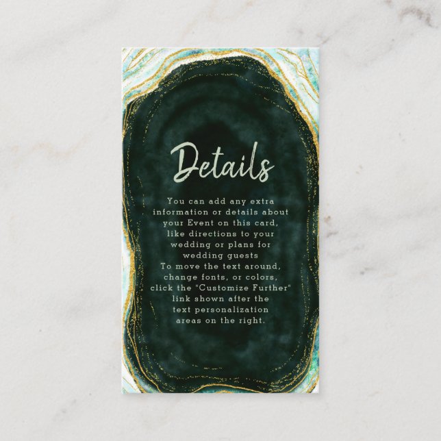 Carte D'accompagnement Turquoise Green & Gold Agate Marbre Détails du Mar (Devant)