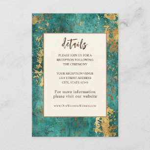 Carte D'accompagnement Turquoise or Elegant Abstrait Aquarelle Mariage