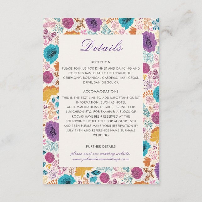 Carte D'accompagnement Turquoise Purple Jaune Fleurs de prairie de printe (Devant)