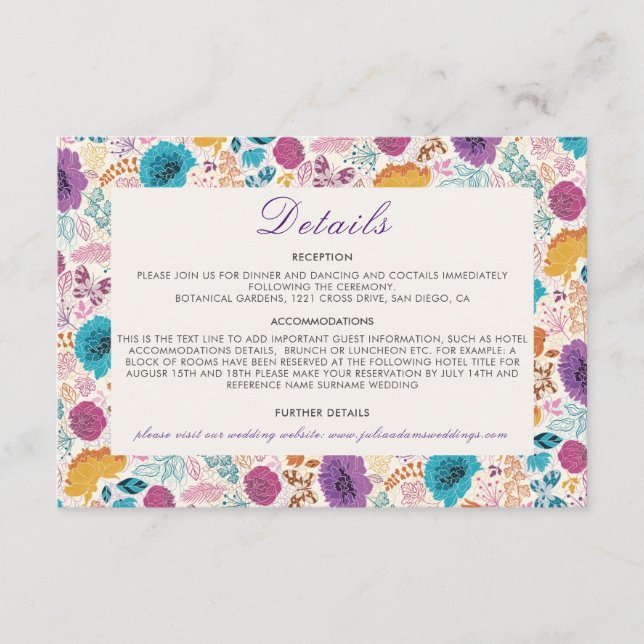 Carte D'accompagnement Turquoise Purple Jaune Fleurs de prairie de printe (Devant)