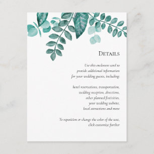 Carte D'accompagnement Turquoise Verdure Détails Mariage Autres informati