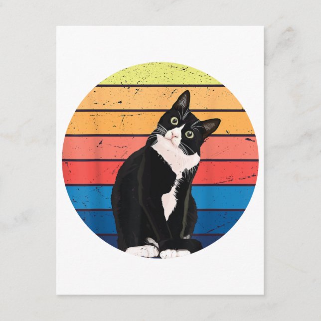 Carte D'accompagnement Tuxedo Chat Cadeau Couleurs rétro pour Amoureux de (Devant)