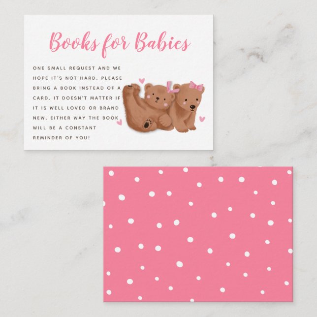 Carte D'accompagnement Twin Bears Theme Girls Baby shower Demande de rése (Devant / Derrière)