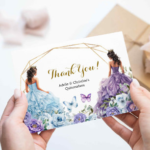 Carte D'accompagnement Twin Blue et violet Rose Princesses Quinceañera
