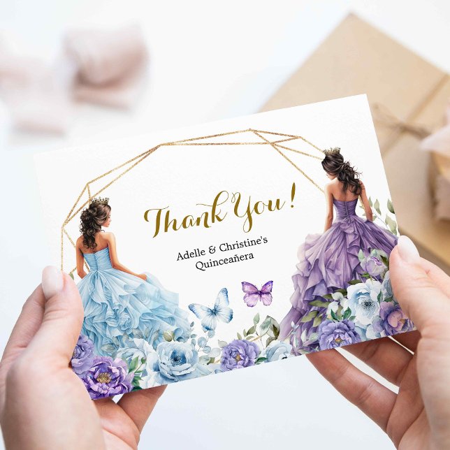 Carte D'accompagnement Twin Blue et violet Rose Princesses Quinceañera (Créateur téléchargé)
