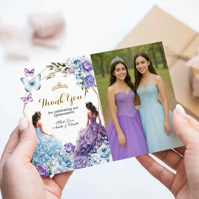 Carte D'accompagnement Twin Blue et violet Rose Princesses Quinceañera (Créateur téléchargé)