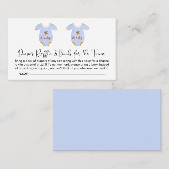 Carte D'accompagnement Twin Boys Baby shower Diaper Raffle Books for Baby (Devant / Derrière)