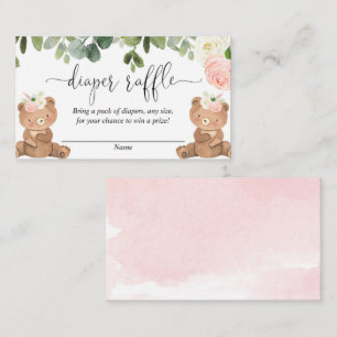 Carte D'accompagnement Twin fille nounours rose floral diaper tombole